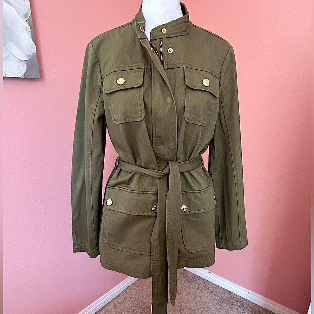 Draper James utility military inspired Field Jacket in Green Twill tie belt SZ S - Picture 5 of 12